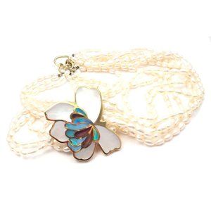 Authentic! Tiffany & Co 18k Yellow Gold Inlaid Mother Of Pearl Flower Necklace